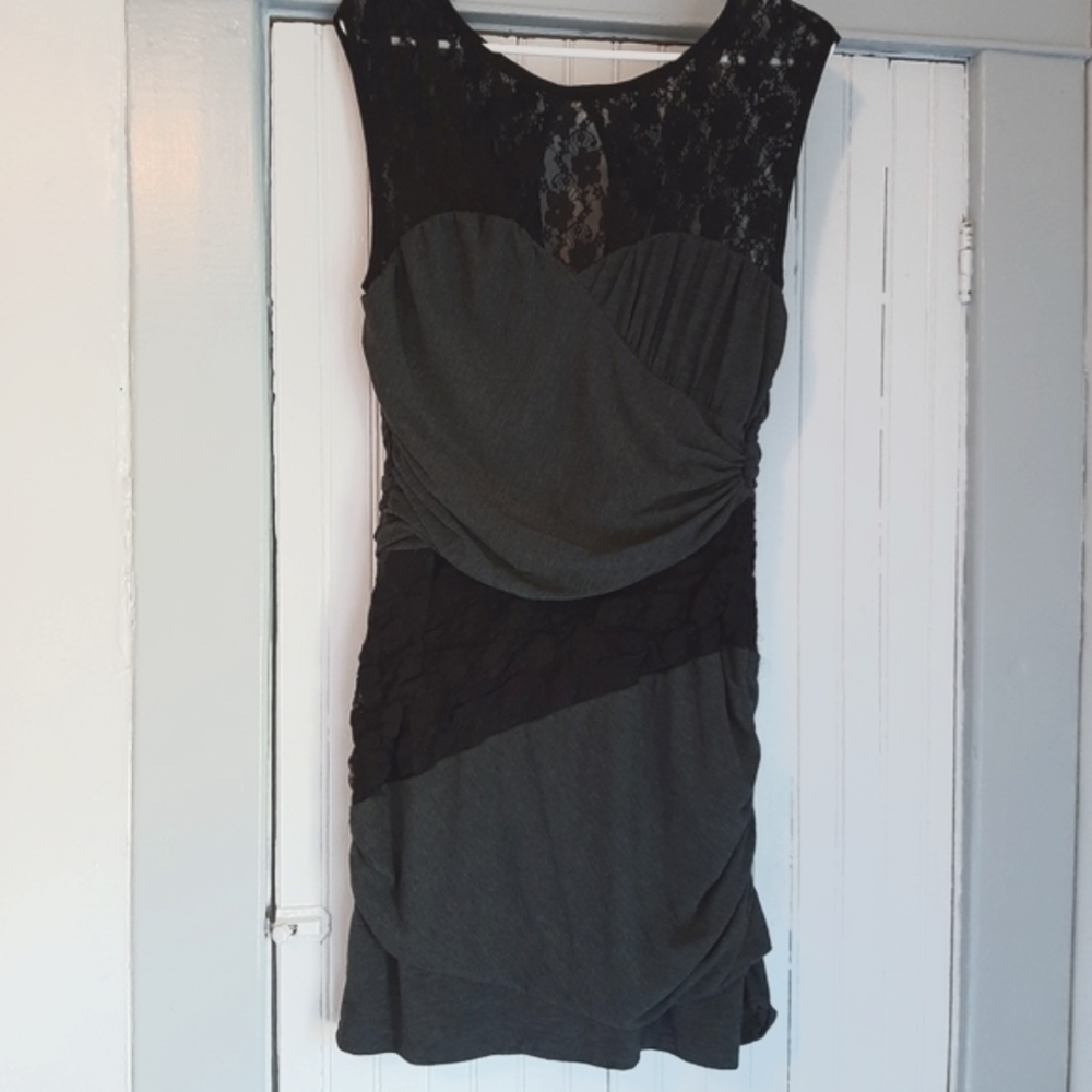 Cute woman's size large gray with black lace little dress